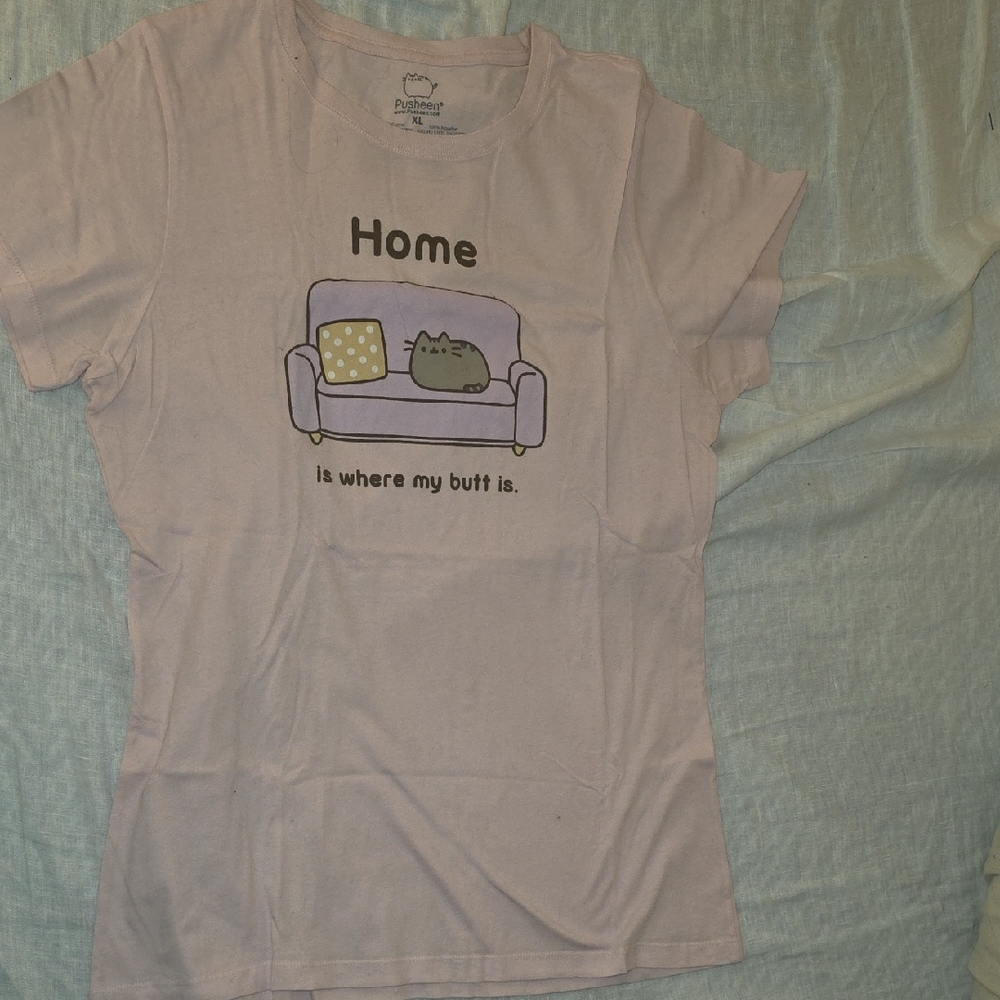 Pusheen Light Pink Tee with Couch Graphic